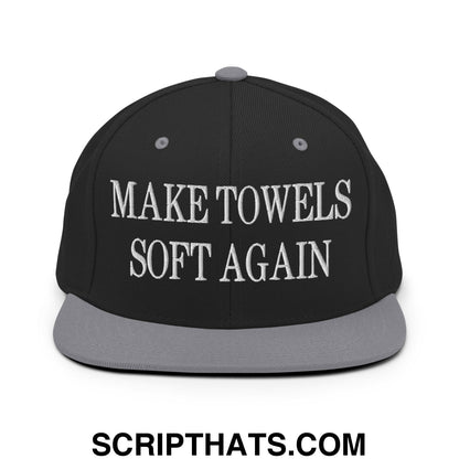 Make Towels Soft Again Embroidered Flat Bill Brim Snapback Hat Black Silver