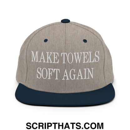 Make Towels Soft Again Embroidered Flat Bill Brim Snapback Hat Heather Grey Navy