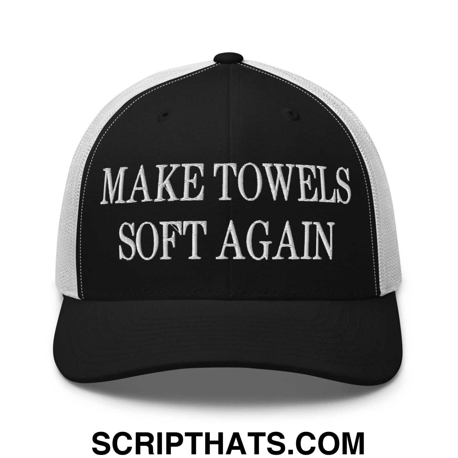 Make Towels Soft Again Embroidered Mesh Trucker Hat Black White