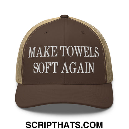 Make Towels Soft Again Embroidered Mesh Trucker Hat Brown Khaki