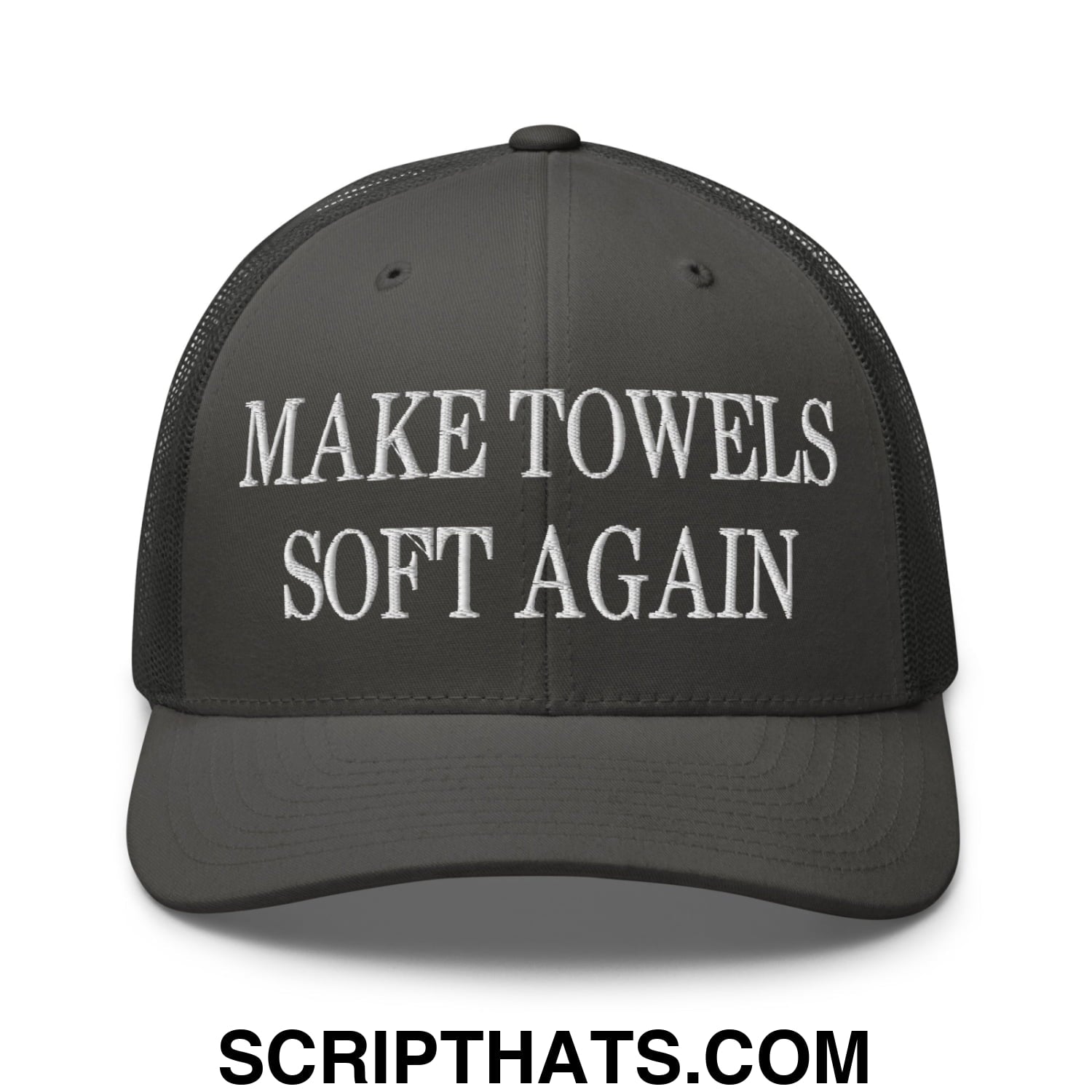 Make Towels Soft Again Embroidered Mesh Trucker Hat Charcoal