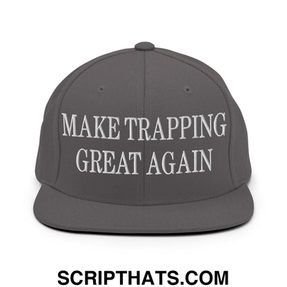 Gray snapback hat with white embroidered make trapping great again flat bill brim for casual wear
