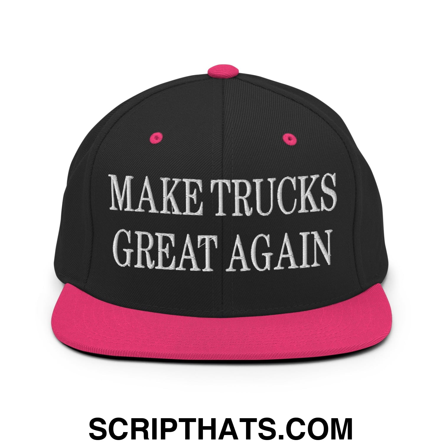 Make Trucks Great Again Embroidered Flat Bill Brim Snapback Hat Black Neon Pink