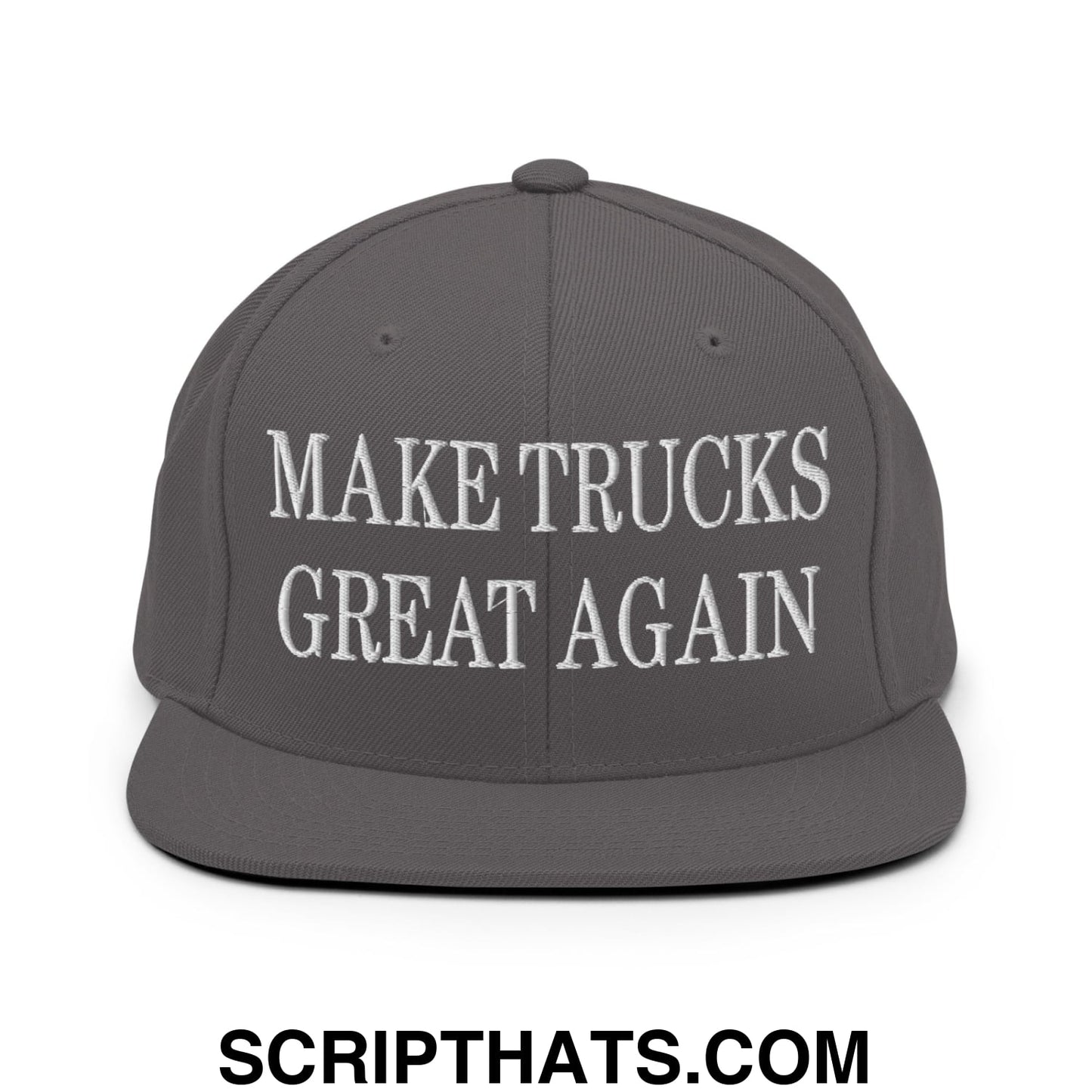 Make Trucks Great Again Embroidered Flat Bill Brim Snapback Hat Dark Grey
