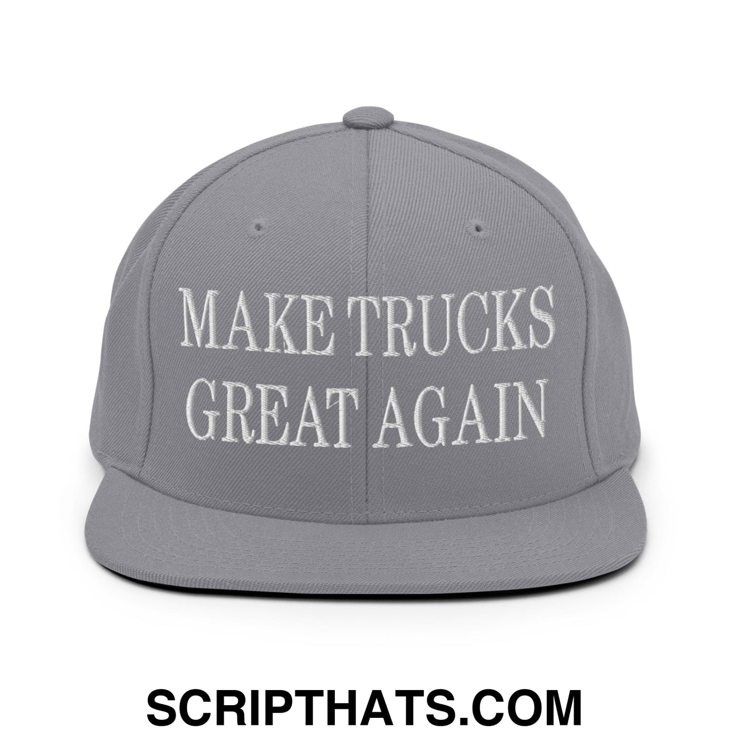 Make Trucks Great Again Embroidered Flat Bill Brim Snapback Hat Silver