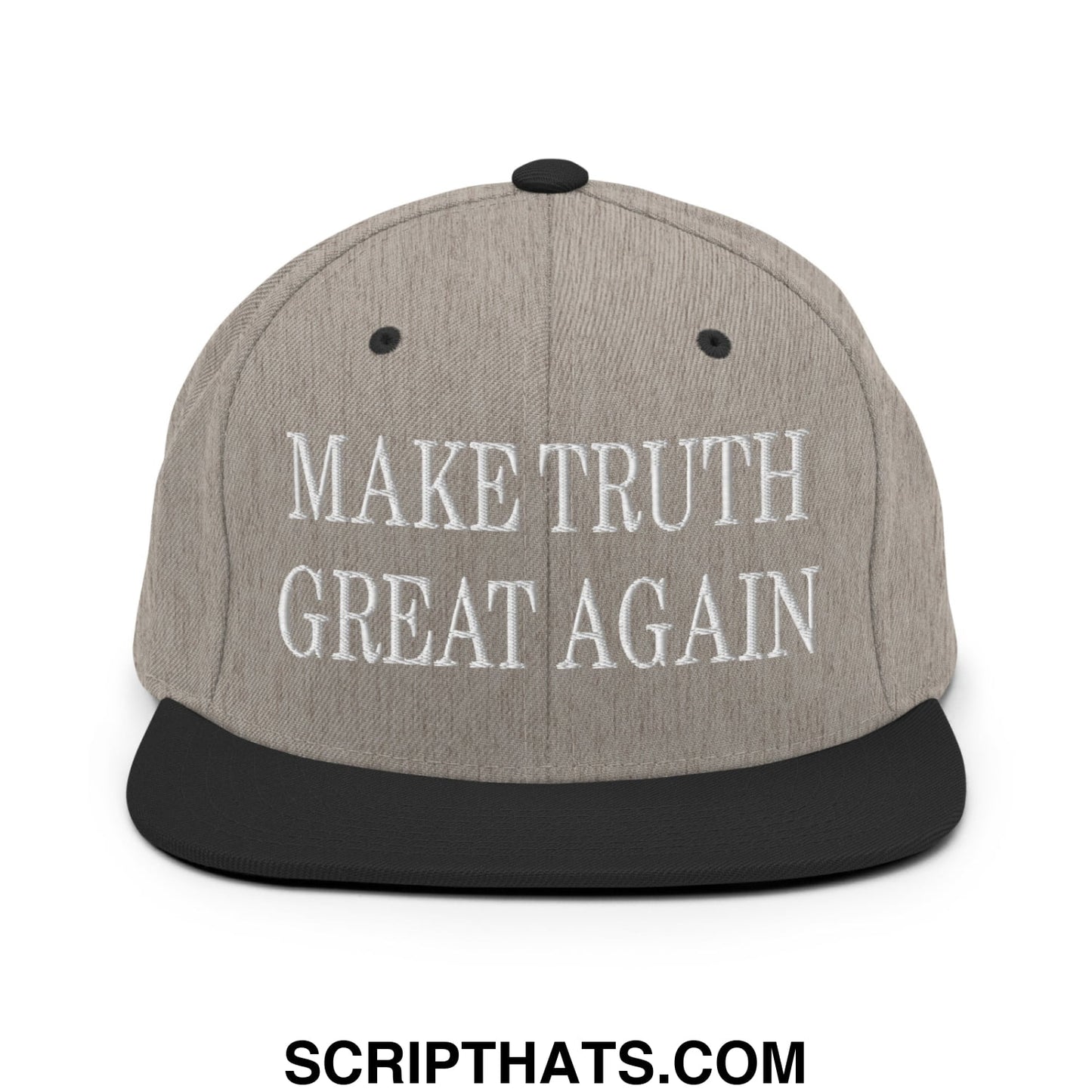 Make Truth Great Again Embroidered Flat Bill Brim Snapback Hat Heather Black
