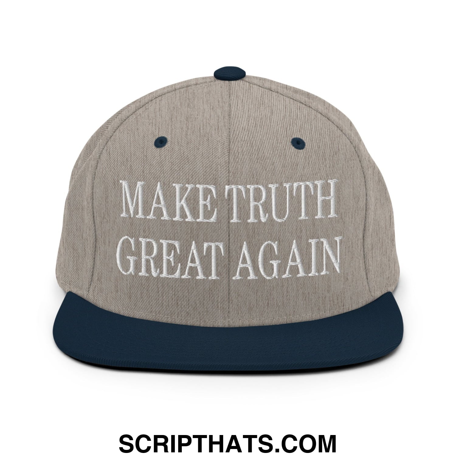 Make Truth Great Again Embroidered Flat Bill Brim Snapback Hat Heather Grey Navy