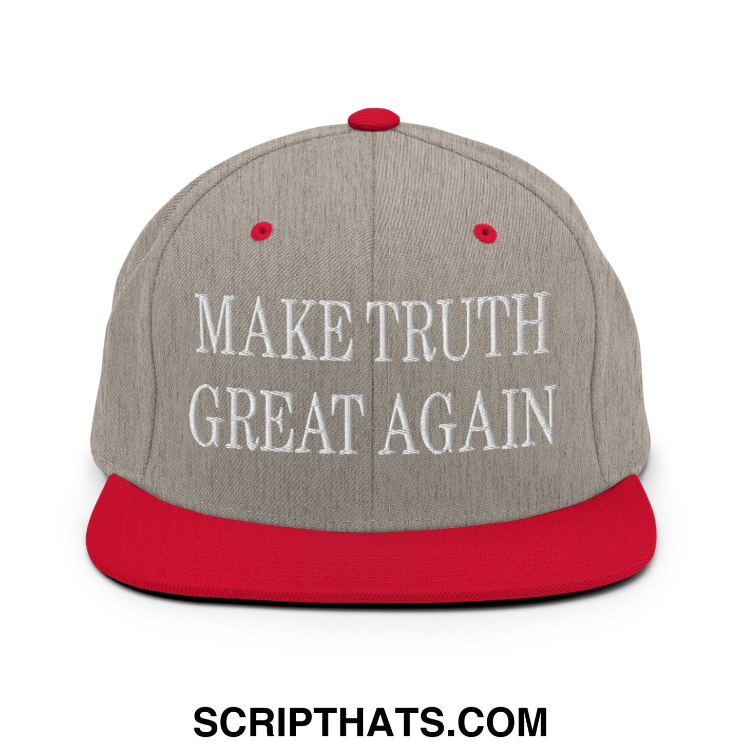 Make Truth Great Again Embroidered Flat Bill Brim Snapback Hat Heather Grey Red
