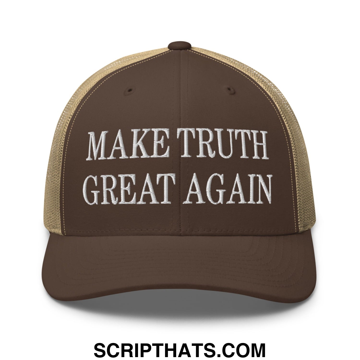 Make Truth Great Again Embroidered Mesh Trucker Hat Brown Khaki