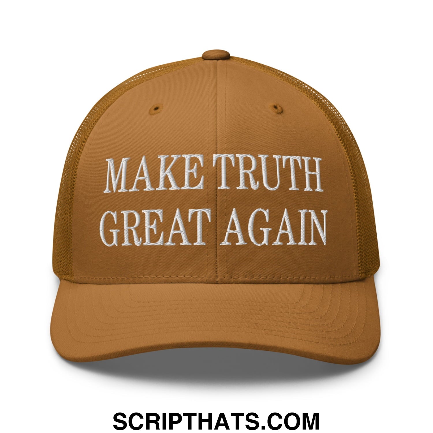 Make Truth Great Again Embroidered Mesh Trucker Hat Caramel