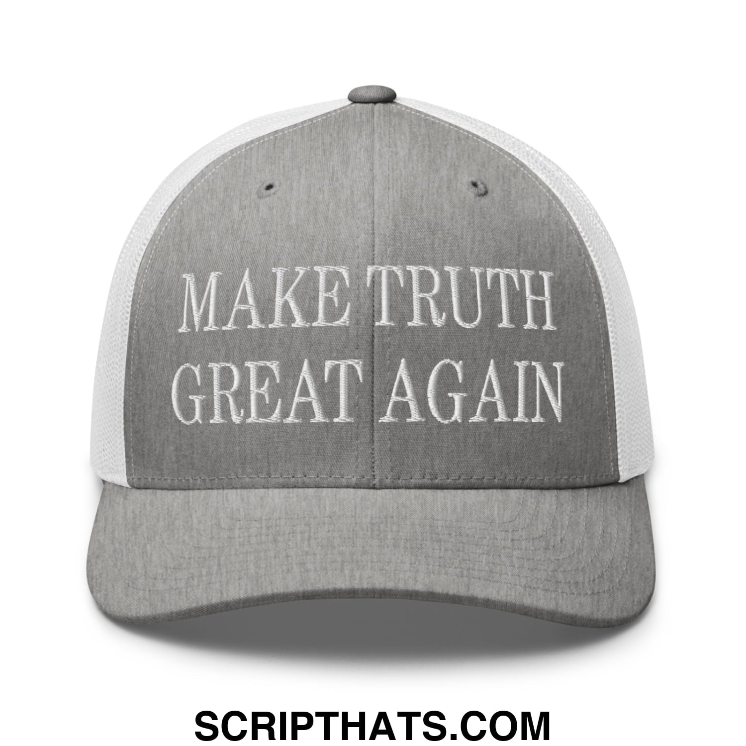 Make Truth Great Again Embroidered Mesh Trucker Hat Heather Grey White