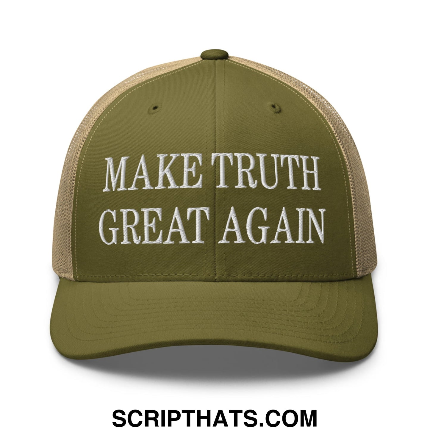Make Truth Great Again Embroidered Mesh Trucker Hat Moss Khaki