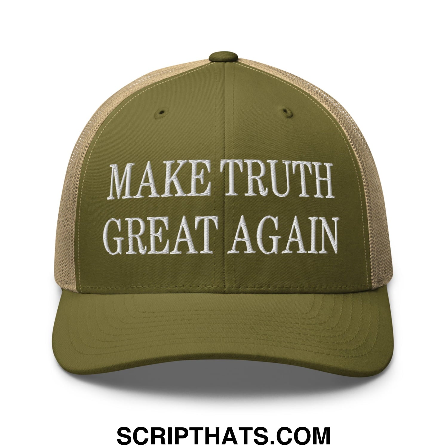 Make Truth Great Again Embroidered Mesh Trucker Hat Moss Khaki