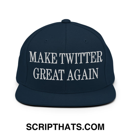 Make Twitter Great Again Embroidered Flat Bill Brim Snapback Hat Dark Navy