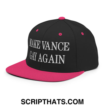 Make Vance Gay Again Embroidered Flat Bill Brim Snapback Hat Black Neon Pink