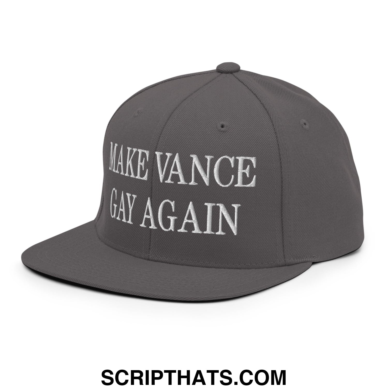 Make Vance Gay Again Embroidered Flat Bill Brim Snapback Hat Dark Grey