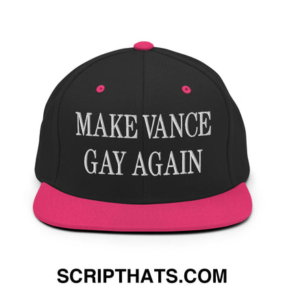 Make Vance Gay Again Embroidered Flat Bill Brim Snapback Hat Black Neon Pink