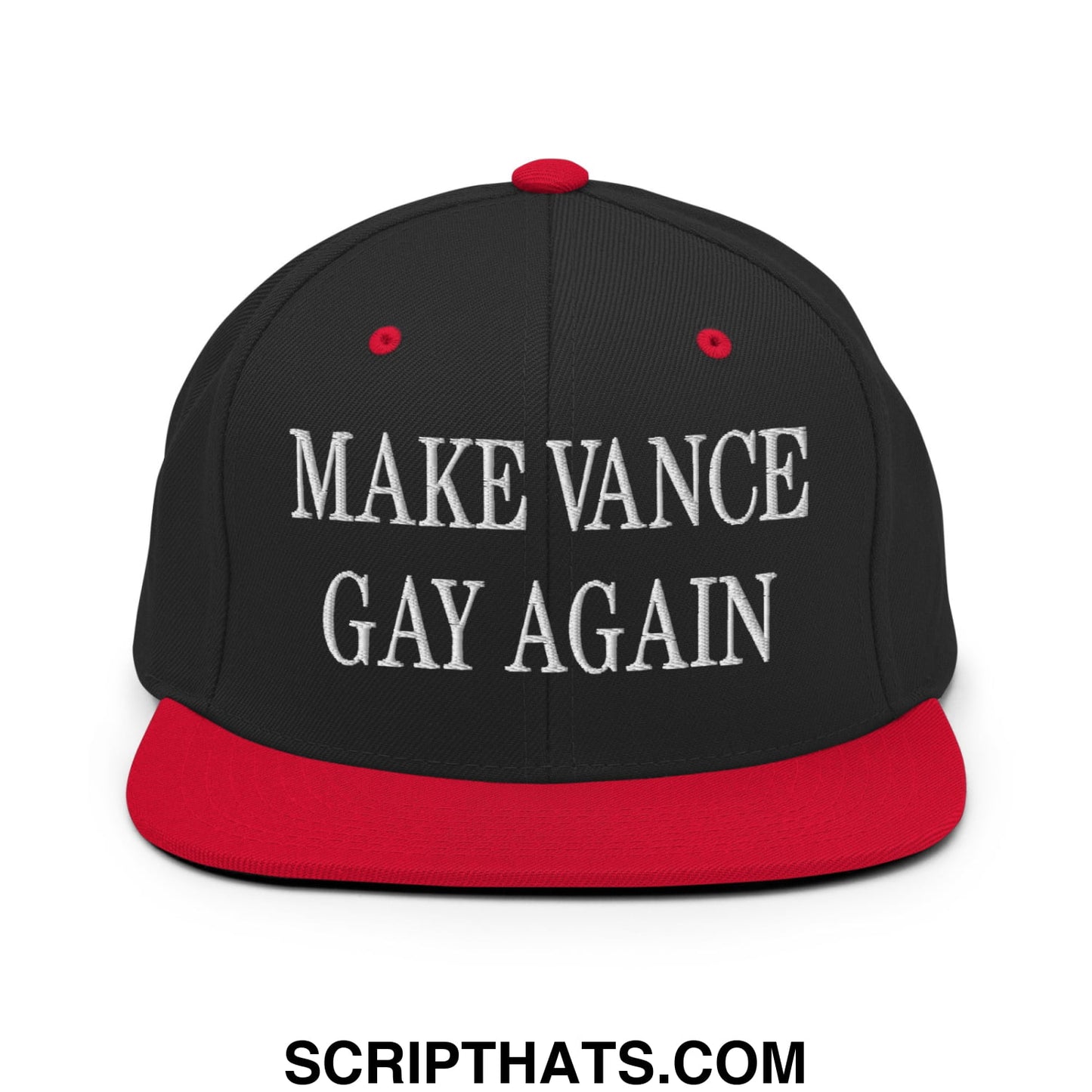 Make Vance Gay Again Embroidered Flat Bill Brim Snapback Hat Black Red