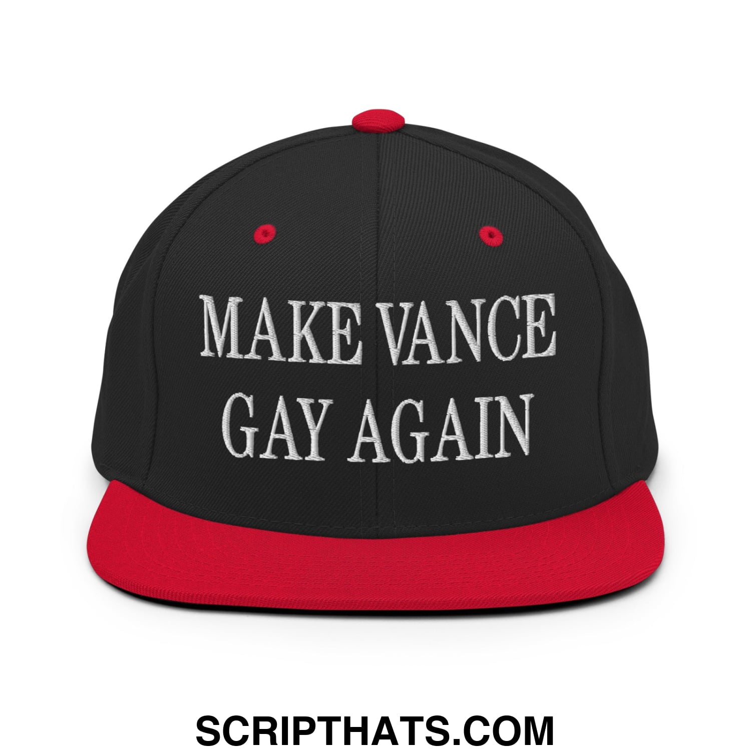 Make Vance Gay Again Embroidered Flat Bill Brim Snapback Hat Black Red