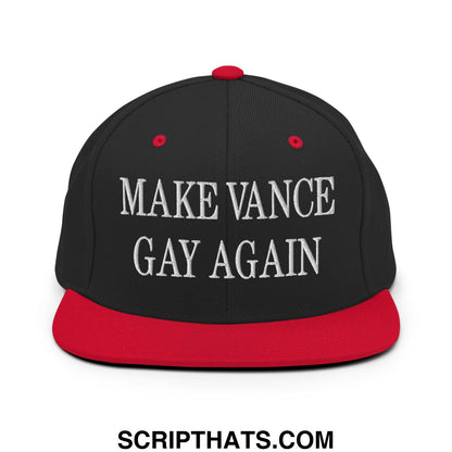 Make Vance Gay Again Embroidered Flat Bill Brim Snapback Hat Black Red