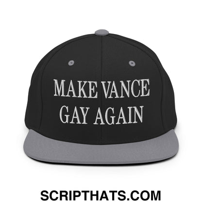 Make Vance Gay Again Embroidered Flat Bill Brim Snapback Hat Black Silver