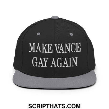 Make Vance Gay Again Embroidered Flat Bill Brim Snapback Hat Black Silver