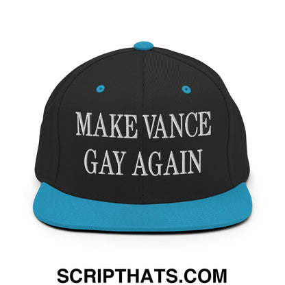 Make Vance Gay Again Embroidered Flat Bill Brim Snapback Hat Black Teal