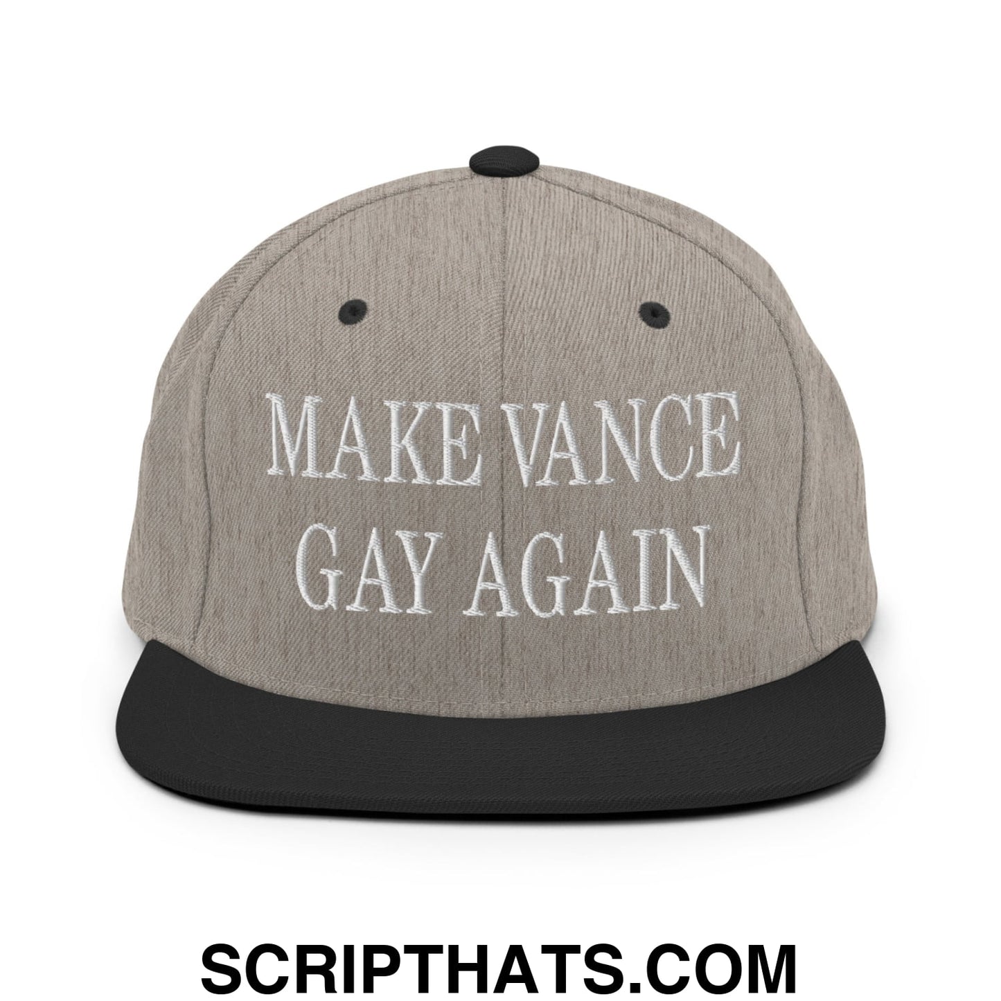 Make Vance Gay Again Embroidered Flat Bill Brim Snapback Hat Heather Black