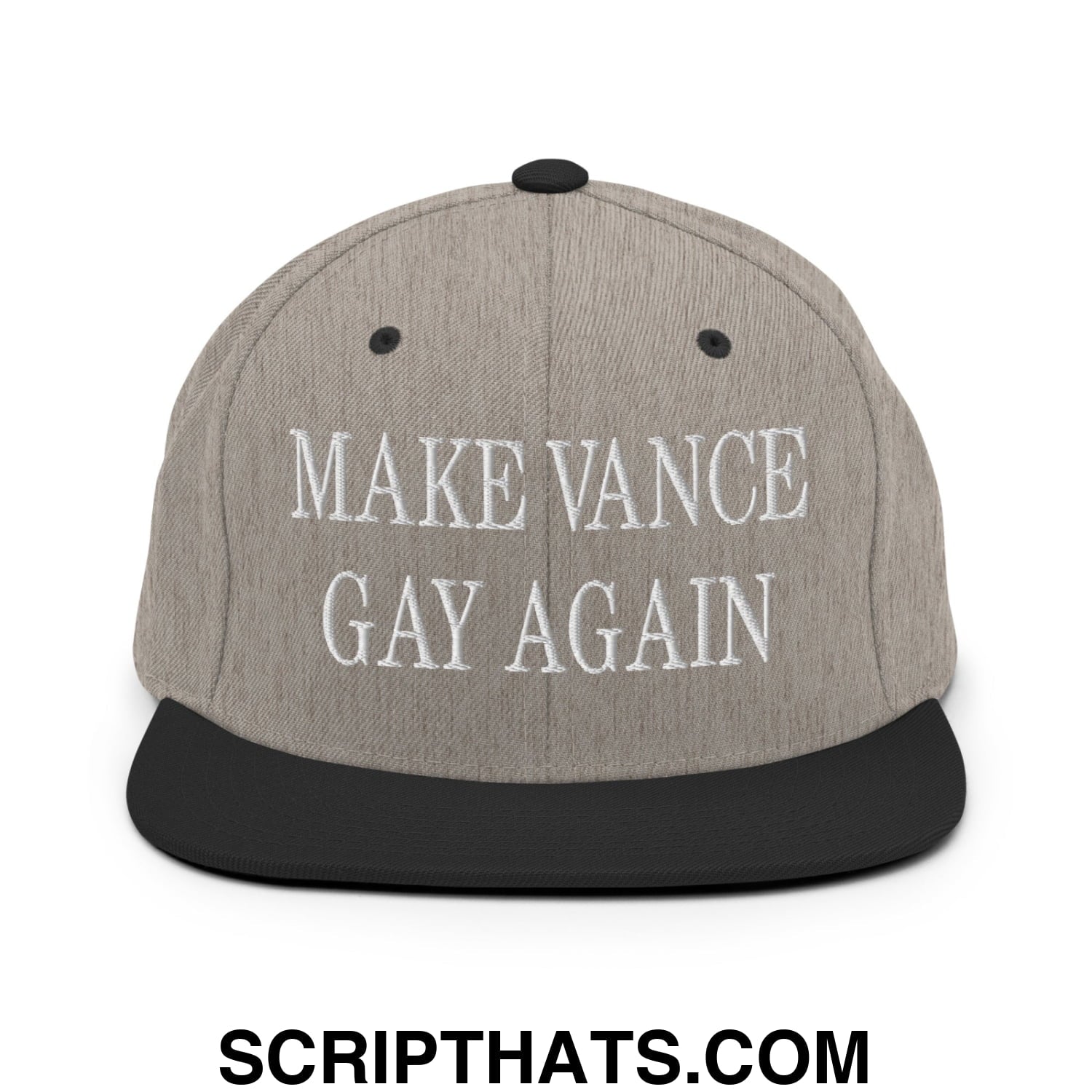 Make Vance Gay Again Embroidered Flat Bill Brim Snapback Hat Heather Black