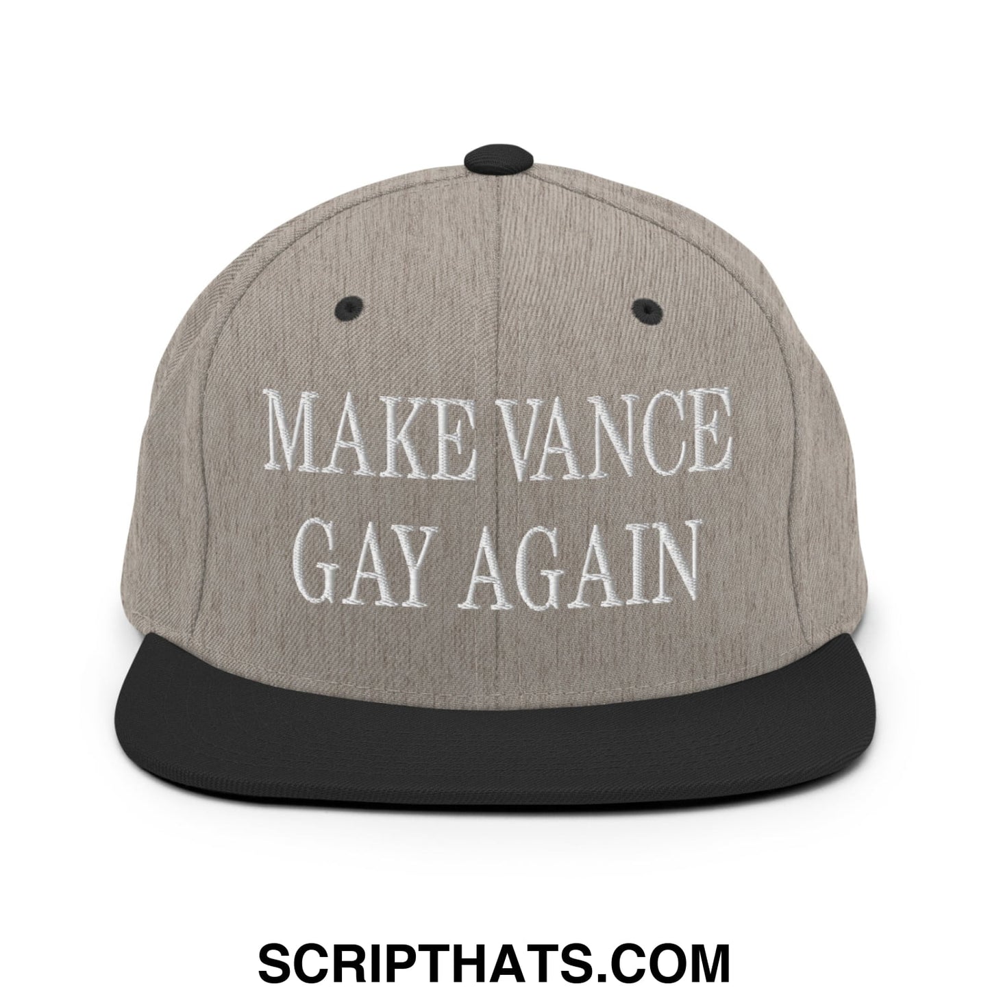 Make Vance Gay Again Embroidered Flat Bill Brim Snapback Hat Heather Black