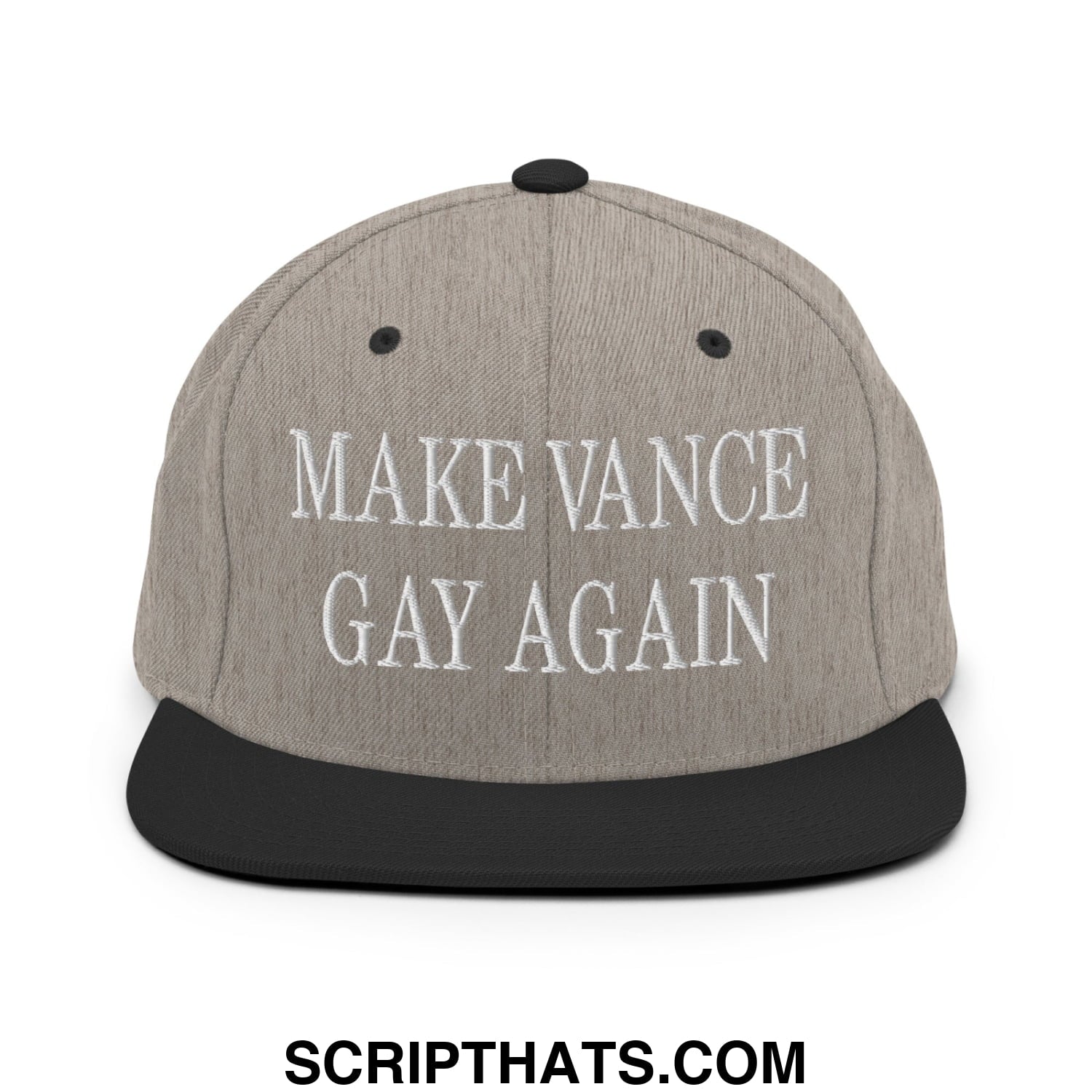 Make Vance Gay Again Embroidered Flat Bill Brim Snapback Hat Heather Black