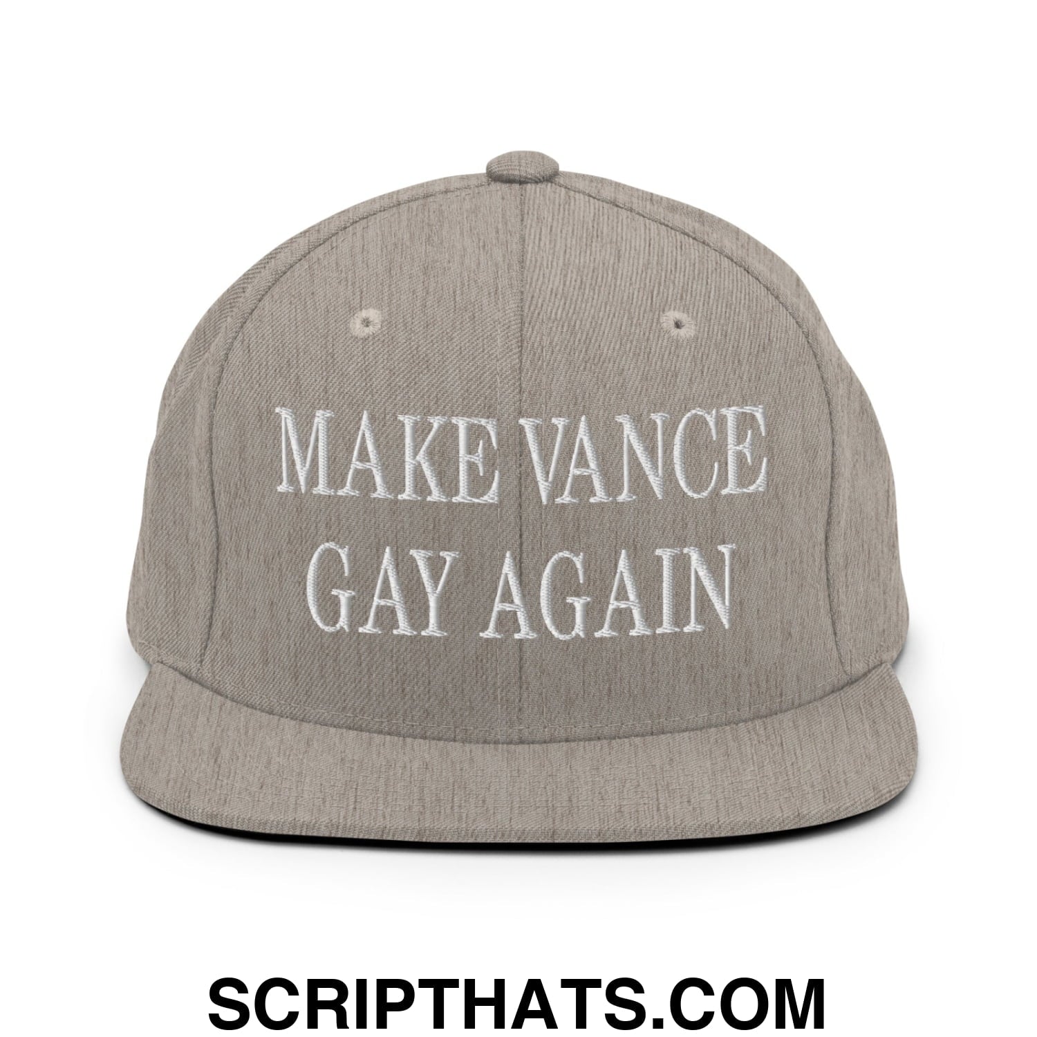 Make Vance Gay Again Embroidered Flat Bill Brim Snapback Hat Heather Grey
