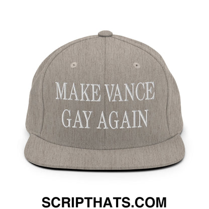 Make Vance Gay Again Embroidered Flat Bill Brim Snapback Hat Heather Grey
