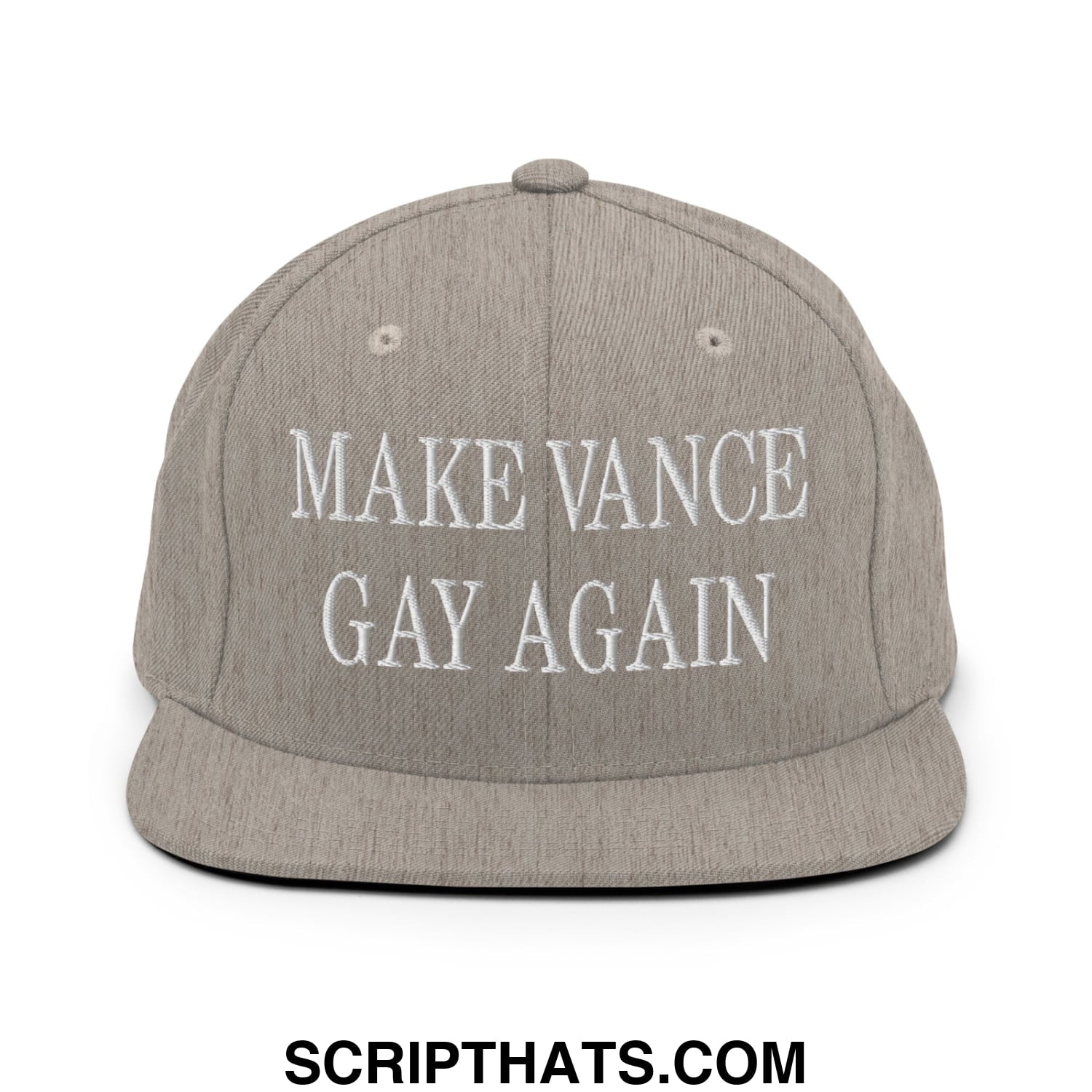 Make Vance Gay Again Embroidered Flat Bill Brim Snapback Hat Heather Grey