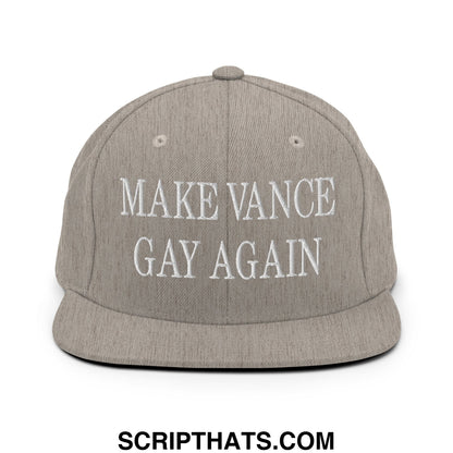 Make Vance Gay Again Embroidered Flat Bill Brim Snapback Hat Heather Grey