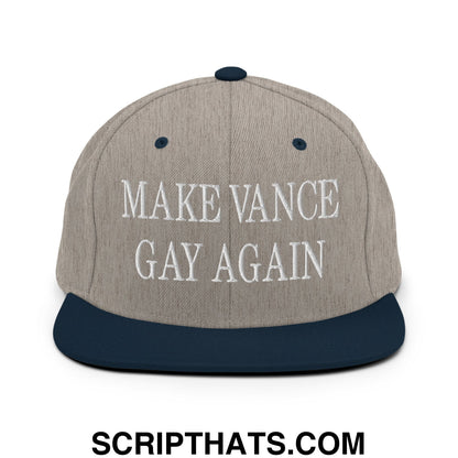 Make Vance Gay Again Embroidered Flat Bill Brim Snapback Hat Heather Grey Navy