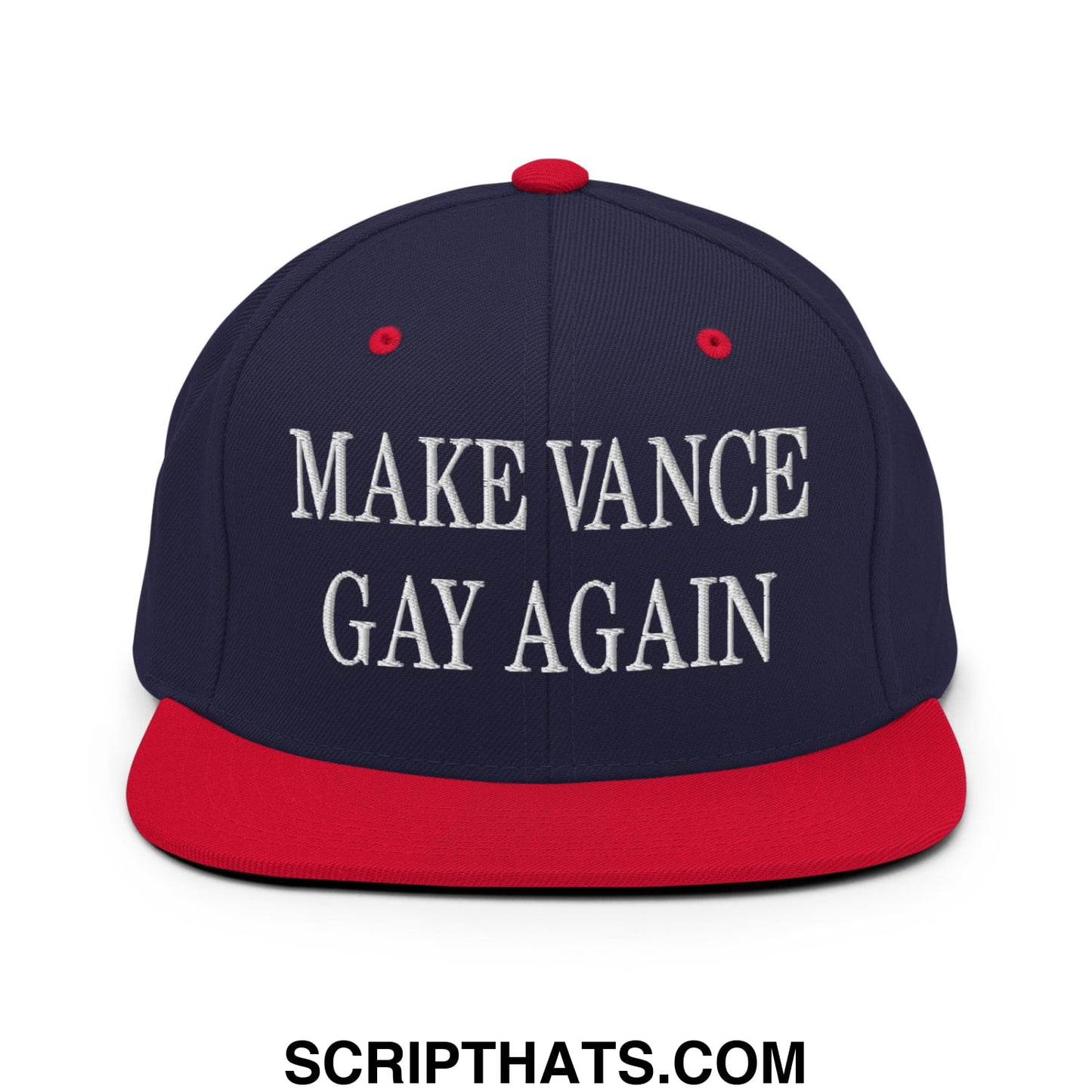Make Vance Gay Again Embroidered Flat Bill Brim Snapback Hat Navy Red