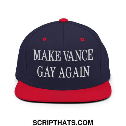 Make Vance Gay Again Embroidered Flat Bill Brim Snapback Hat Navy Red