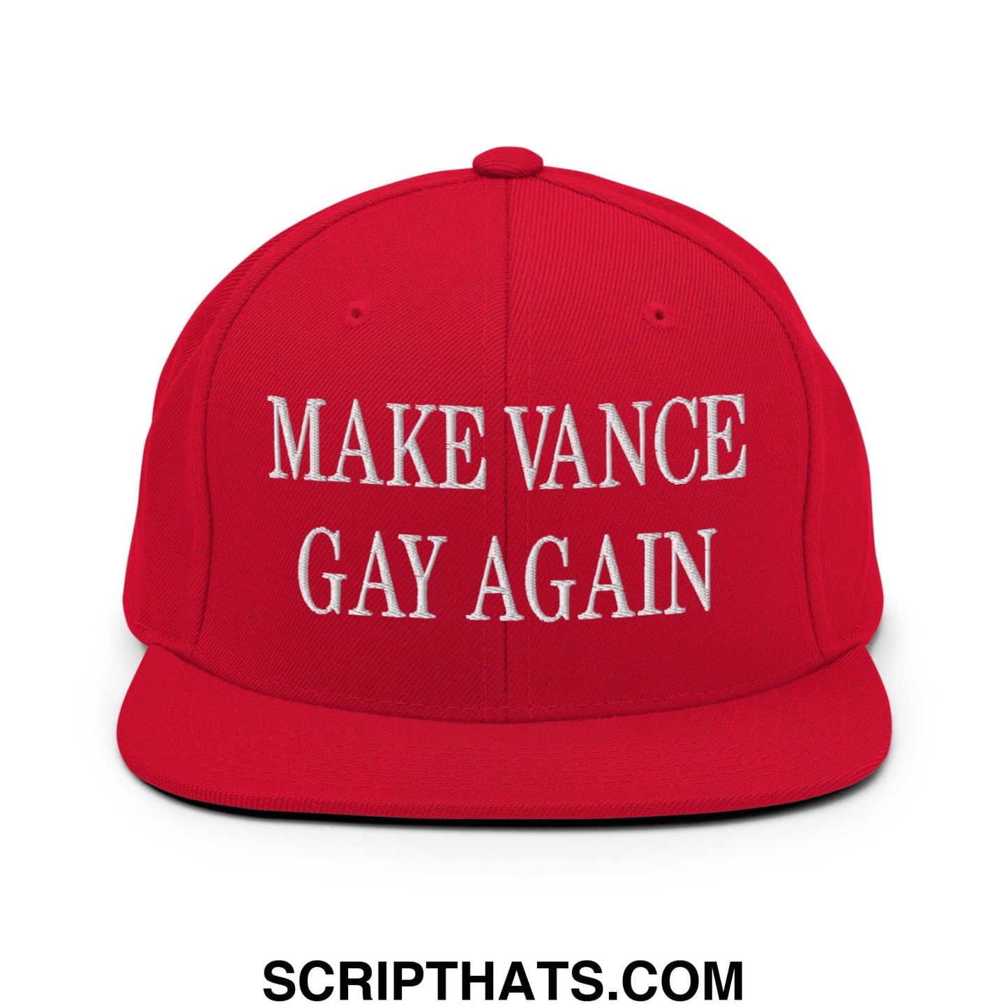 Make Vance Gay Again Embroidered Flat Bill Brim Snapback Hat Red