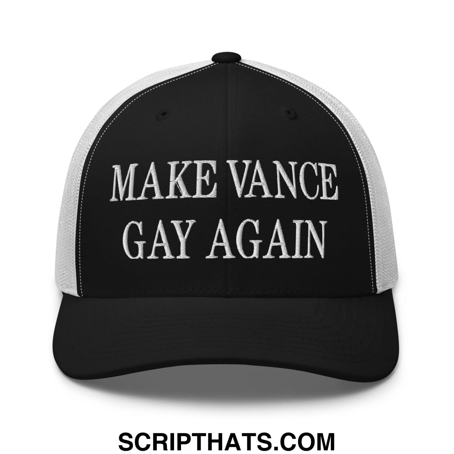 Make Vance Gay Again Embroidered Mesh Trucker Hat Black White