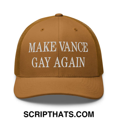 Make Vance Gay Again Embroidered Mesh Trucker Hat Caramel