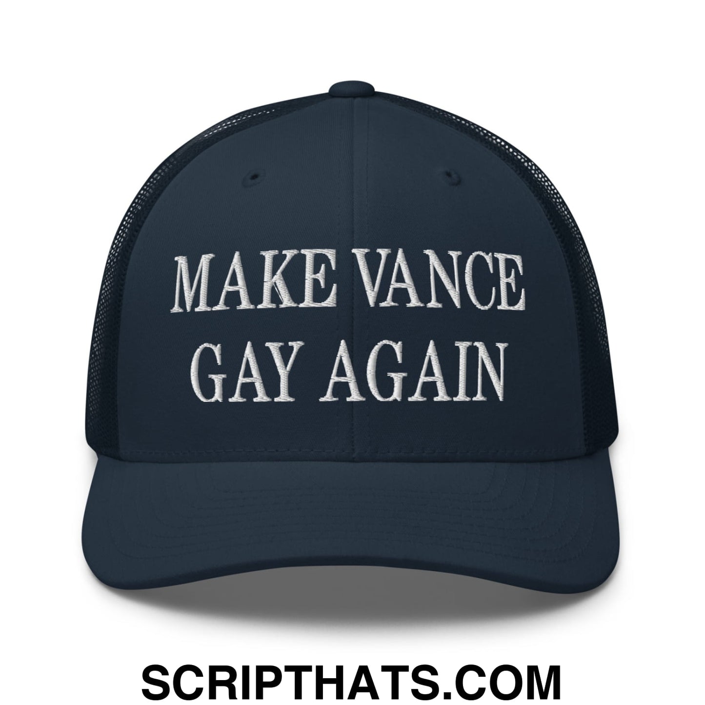 Make Vance Gay Again Embroidered Mesh Trucker Hat Navy