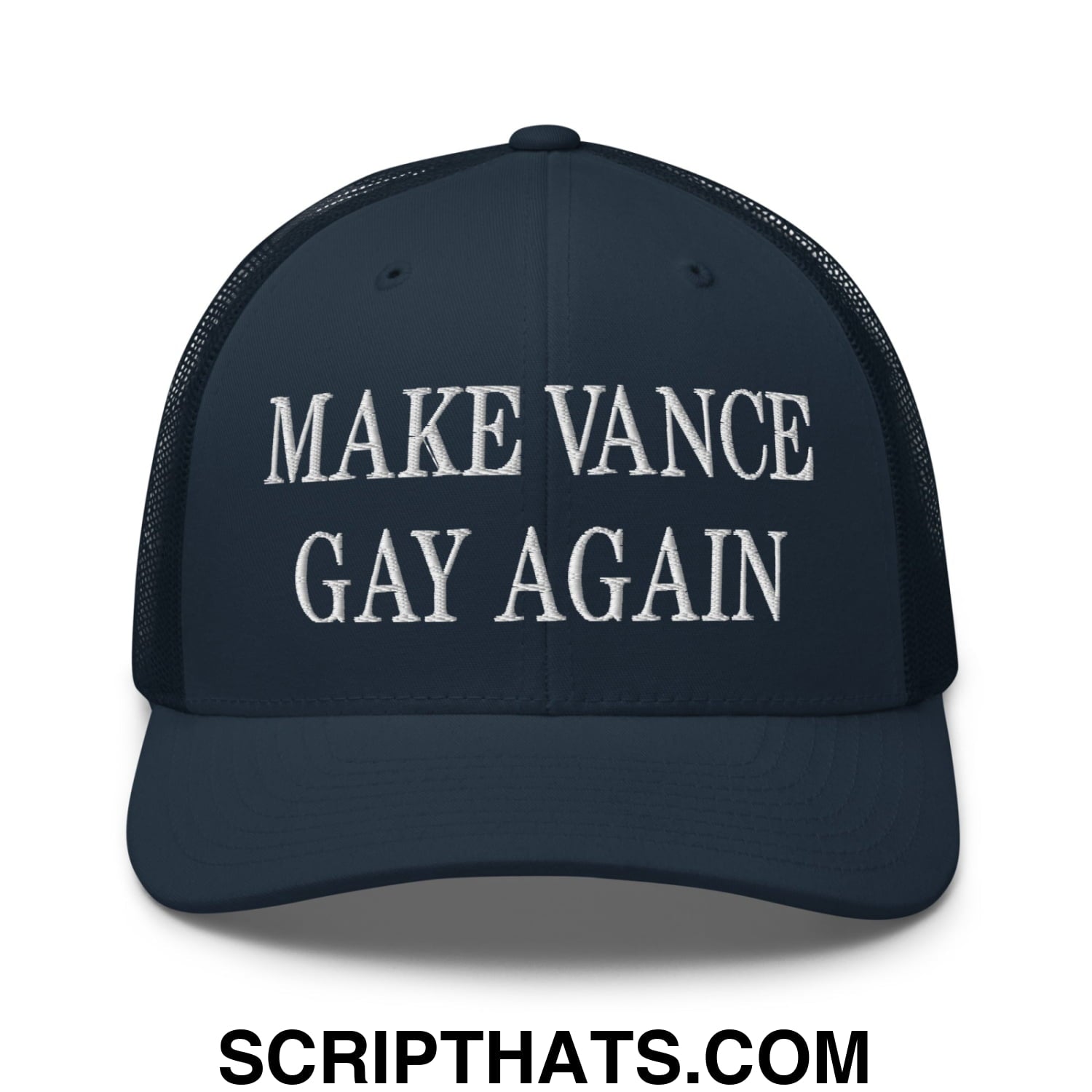 Make Vance Gay Again Embroidered Mesh Trucker Hat Navy
