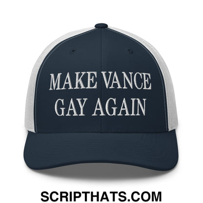 Make Vance Gay Again Embroidered Mesh Trucker Hat Navy White