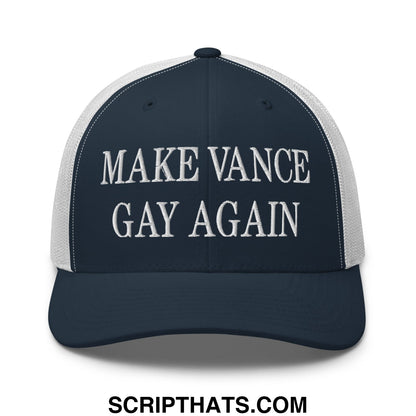 Make Vance Gay Again Embroidered Mesh Trucker Hat Navy White