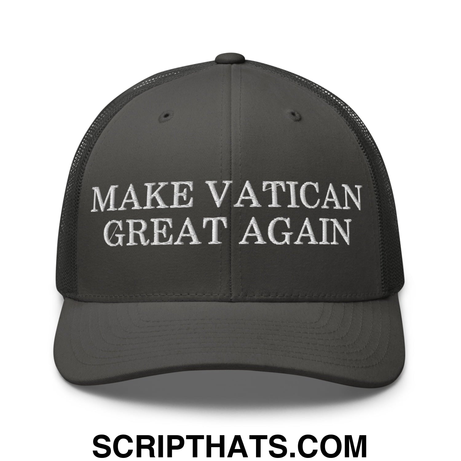 Make Vatican Great Again Embroidered Mesh Trucker Hat Charcoal