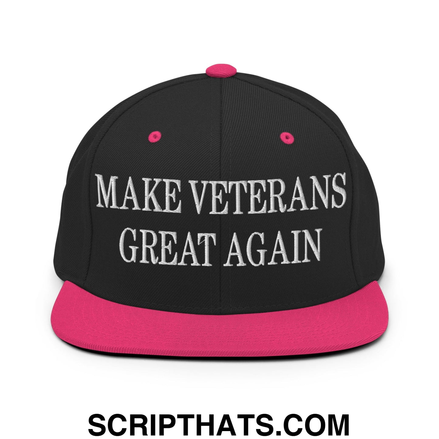 Make Veterans Great Again Embroidered Flat Brim Bill Snapback Hat Black Neon Pink
