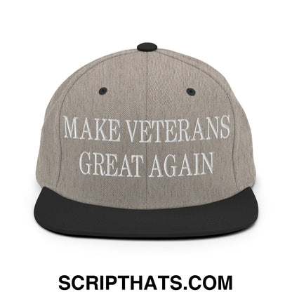 Make Veterans Great Again Embroidered Flat Brim Bill Snapback Hat Heather Black