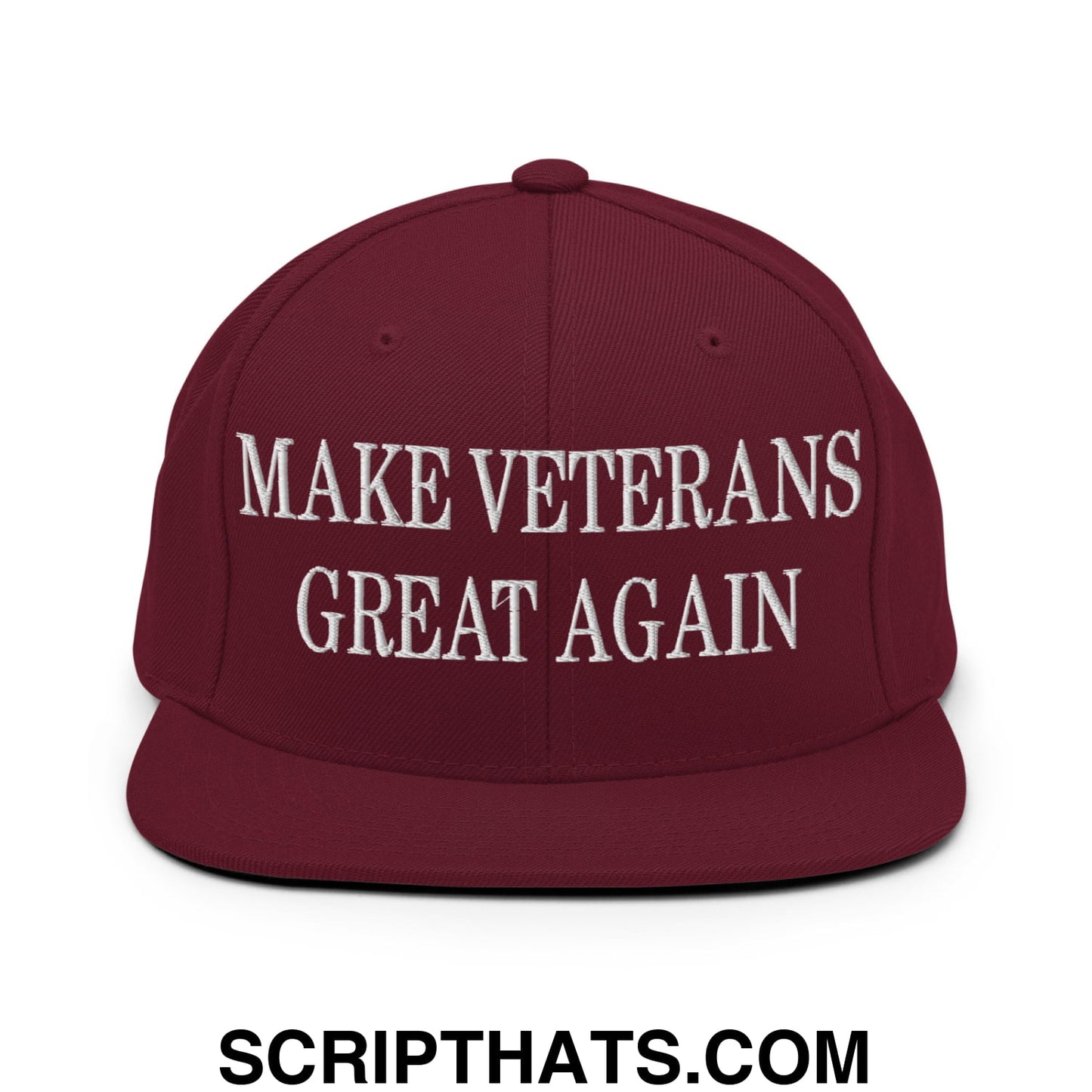 Make Veterans Great Again Embroidered Flat Brim Bill Snapback Hat Maroon