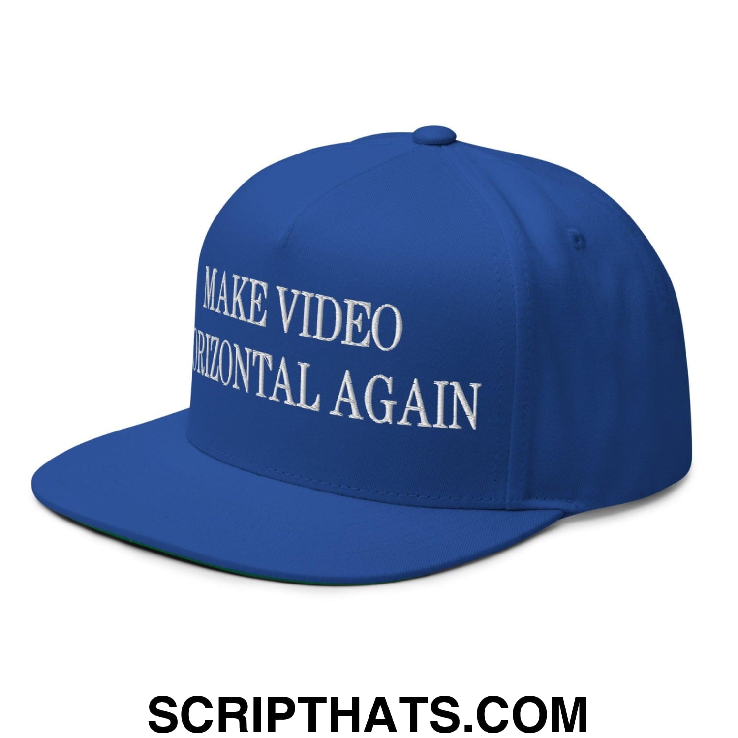 Make Video Horizontal Again Embroidered 5 Panel Flat Bill Brim Snapback Hat Royal Blue